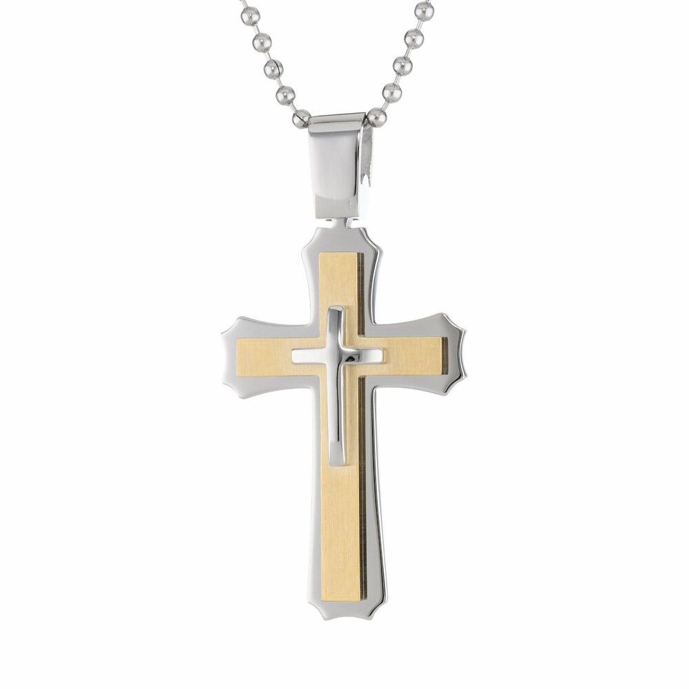 Saris and Things Stainless Steel Polished & Laser Cut Cross Pendant Necklace 22in Saris and Things Stainless Steel Polished & Laser Cut Cross Pendant Necklace 22in